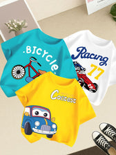 Kids Pack Of 3 Typography Printed Round Neck Drop-Shoulder Sleeves T-shirts