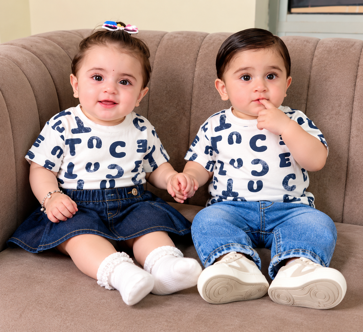 Unisex Kids Navy Letter Print T-Shirt
