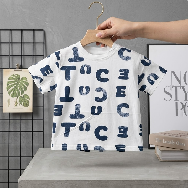 Unisex Kids Navy Letter Print T-Shirt