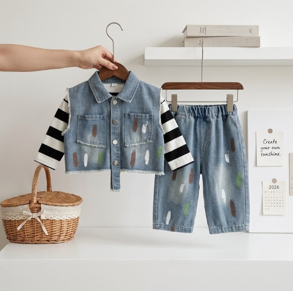 Unisex Printed Denim Co-Ord Set for Kids