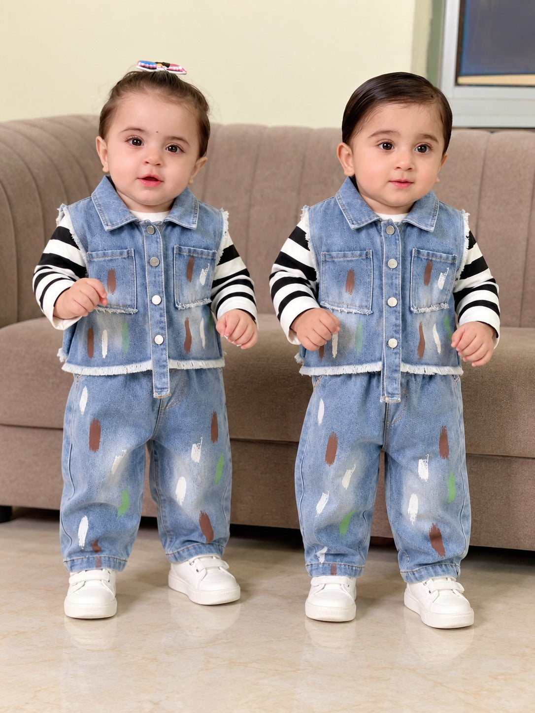 Unisex Printed Denim Co-Ord Set for Kids